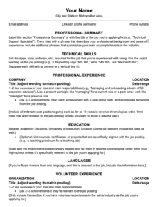 Template for a resume